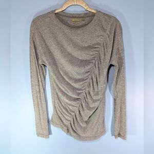 Zella Gray Longer Length Asymmetric Gathered Knit Long Sleeved Top
